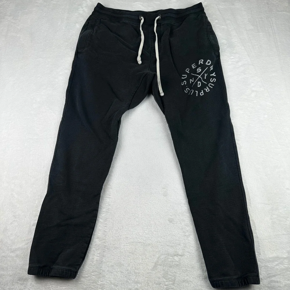 Superdry Surplus NY Mens Black Cotton Joggers Sweatpants Size L M70003TO